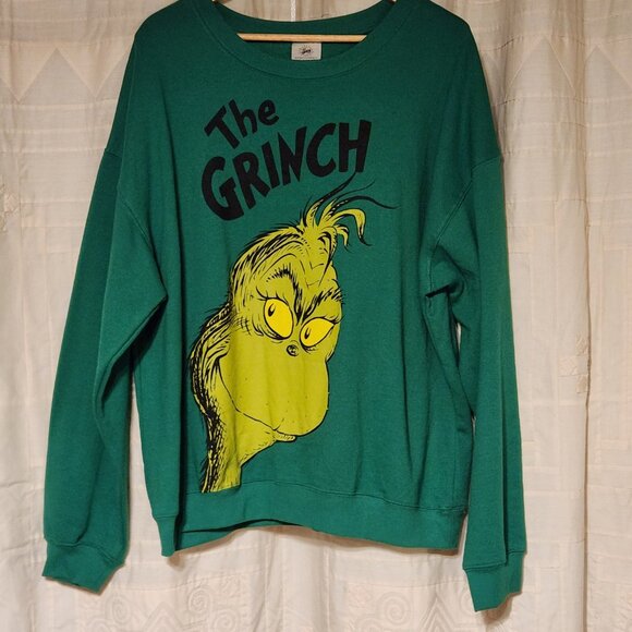🎄 The Grinch Dr Seuss Face Crewneck Sweatshirt Green 3XL 🎄 - Picture 2 of 4